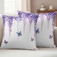 thumbnail image 2 of Wisteria Outdoor Pillow Covers 16x16 Set of 2,Waterproof Patio Throw Pillowcase Protectors,Purple Flowers Butterflies Vintage Spring Decorative Pillow Shams Cushion Covers for Seat Bed Couch Sofa, 2 of 8