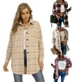 thumbnail image 5 of Powerdelux Women's Vintage Lapel Button Down Long Plaid Woolen Coat Brushed Tartan Over Shirt Jacket, 5 of 5