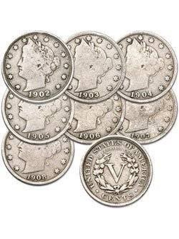1900 Various Mint Marks U.S. Liberty Head (Barber) Nickels - 8 Coin Grab Bag Good Details