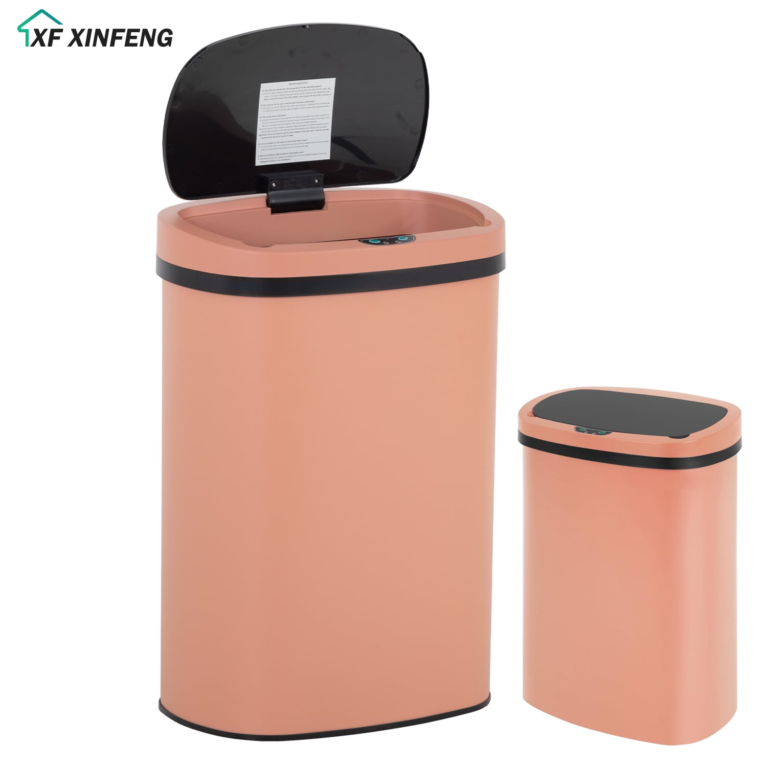 XF XINFENG 13 Gallon 50 Liter Garbage Can Kitchen Trash Can with Lid Automatic Sensor Touch Free Stainless Steel Waste Bin for Bathroom/Bedroom/Home/Office, Pink