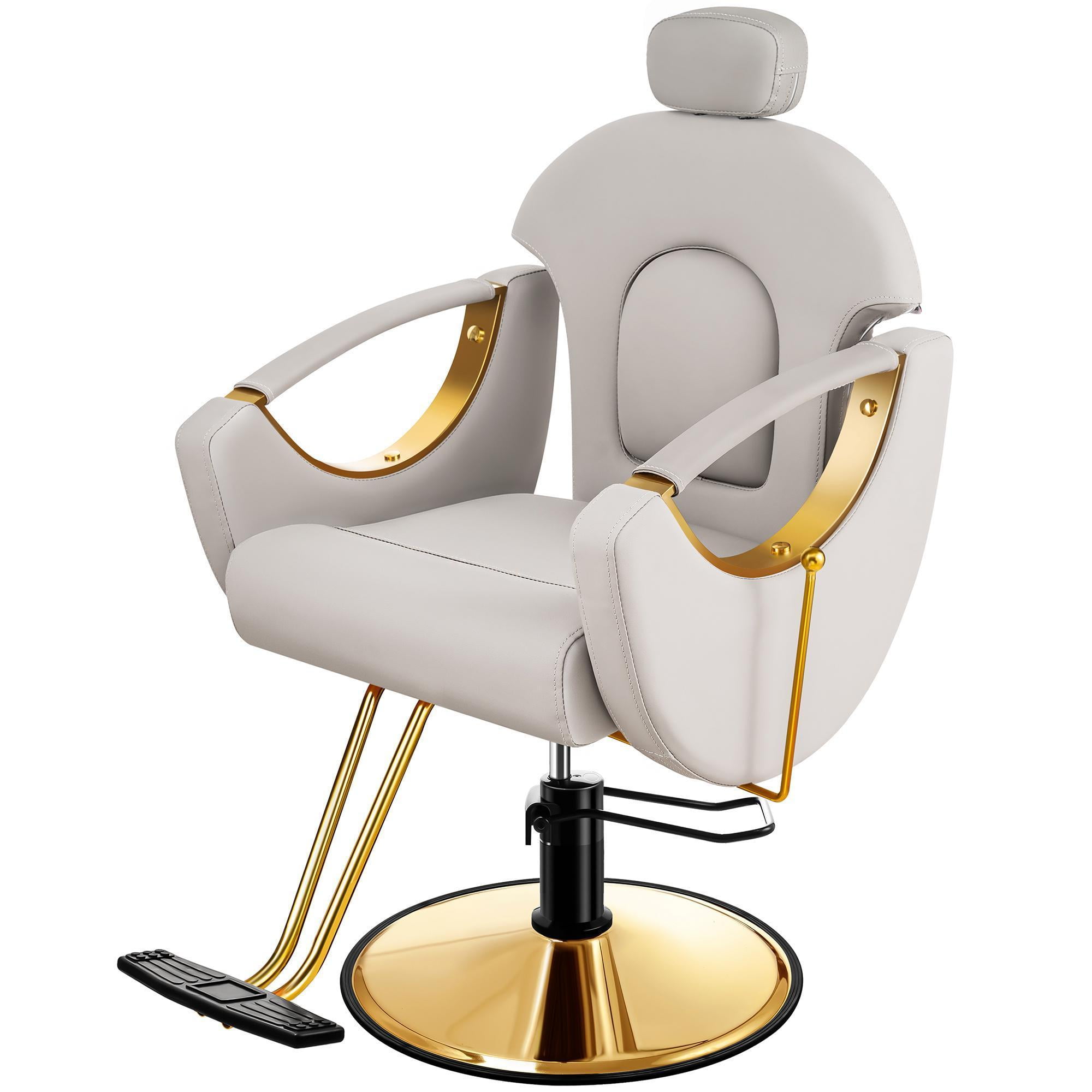 Baasha Barber Chair Reclining Hair Salon Chair, All Purpose Gold Salon