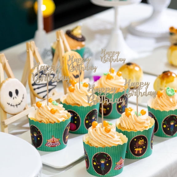 Birthday Cake Topper Cupcake Happy Picks Glitter Party Toppers Toothpick Appetizer Dessert Insert Pick Decorations