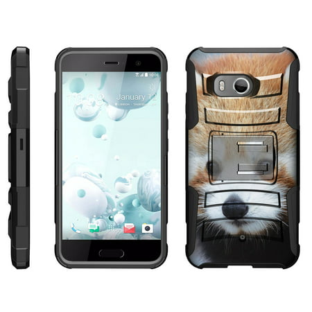 TurtleArmor ® | For HTC U11 | HTC Ocean [Hyper Shock] Hybrid Dual Layer Armor Holster Belt Clip Case Kickstand - Red