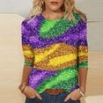 thumbnail image 2 of Penkiiy T-shirt Blouse pour Femme Mardi Gras Mode Imprimé Décontracté Col Rond Manches 3/4 3TG Multicolore, 2 of 5