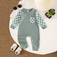 thumbnail image 2 of YDFCWXW Baby Boy Girl Checkerboard Jumpsuit Long Sleeve Pocket Onesie Bodysuit (Green, 3-6 Months), 2 of 5