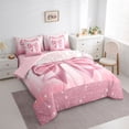 thumbnail image 3 of Manfei Lovely Bow Bowtie 7-Piece Twin Bedding Sets,Ribbon Bowknot Bedding Comforter Set,Pink Sparkling Print Sheet Sets For Girls,Luxury Bedroom Decor Reversible, 3 of 8