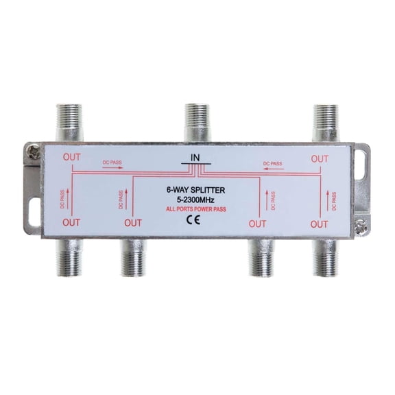 Coaxial Splitter 6-Way Bi-Directional 5-2300MHz Indoor/Outdoor Waterproof for RG6 RG59 Cable, HDTV & Satellite , Cables Direct Online