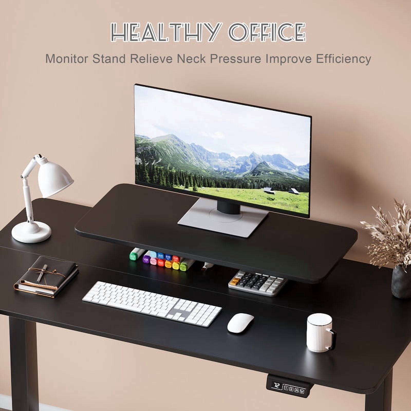 Homall 47" Wide Electric Height Adjustable Standing Desk with Monitor Stand Lifting Range 28~46" Stand Up Office Desk for Home Office,Black