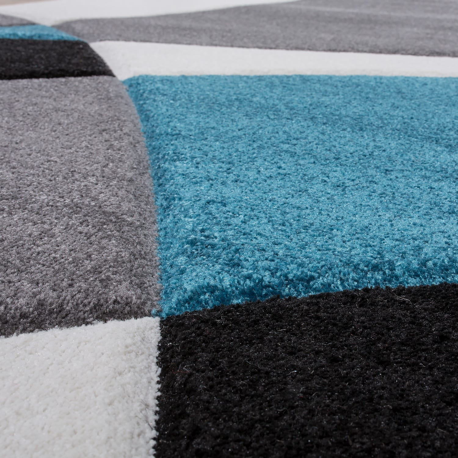 Paco Home Modern Living Room Rug with Artful Geometric Pattern in Blue Black