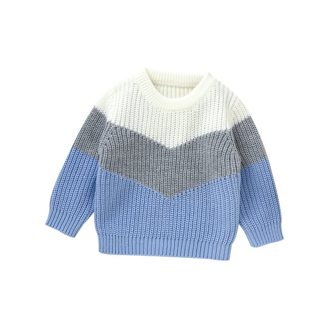 Faithtur Baby Knit Sweaters Cute Long Sleeve Round Neck Contrast Color Pullover Tops Toddler Sweatshirts