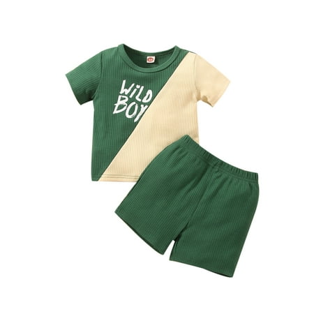 

Yinyinxull Newborn Baby Boys Summer Clothes Sets 2Pcs Letter Patchwork Short Sleeve T-Shirts Tops+Shorts Green 6-9 Months