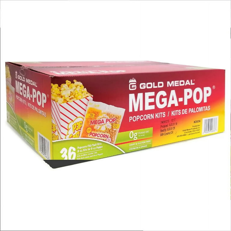 Mega Pop Popcorn, Butter, 8 oz Bag, 36 Bags/Carton Mega Pop Popcorn, Butter, 8 oz Bag, 36 Bags/Carton