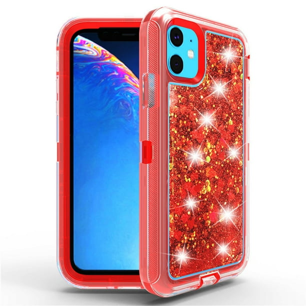 For Apple Iphone 11 6 1 Inch Tough Defender Sparkling Liquid Glitter Heart Case Cover Red Walmart Com Walmart Com