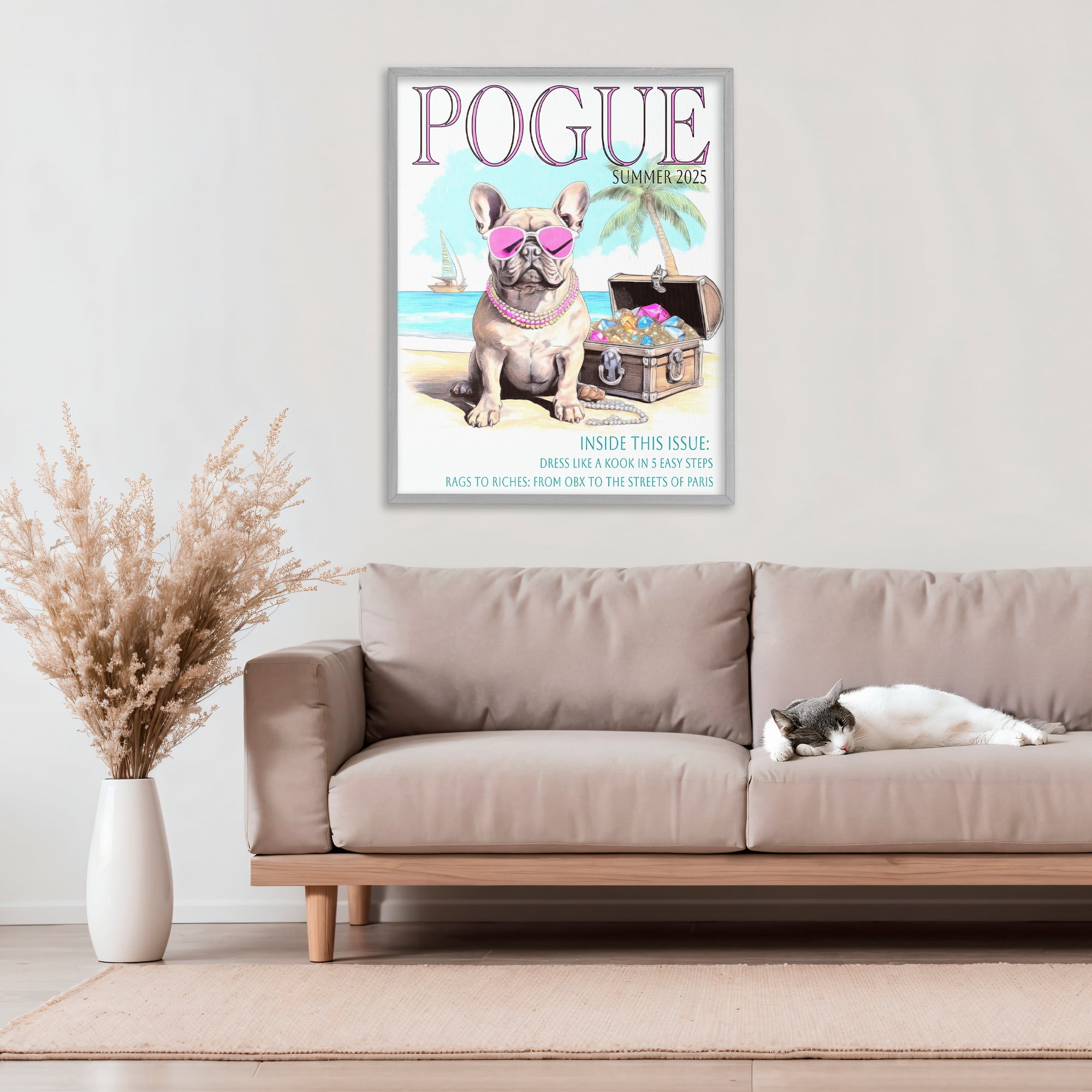Stupell Industries Pogue Summer Dog Fashion Gray Framed Giclee Art, design by Grotto Studios