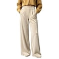 thumbnail image 2 of Karymi Solid Velvet Wide Leg Pants Woman, Elastic High Waist Pleated Full‑Length, Drapey Casual Pants with Side Pockets, 2 of 5