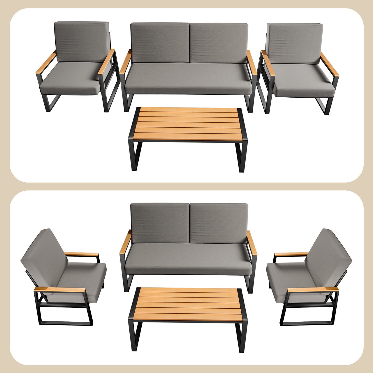 Lofka 4 Pieces Patio Chairs Set and Patio Porch Furniture Set for Garden & Patio - Outdoor Conversation Set, Gray
