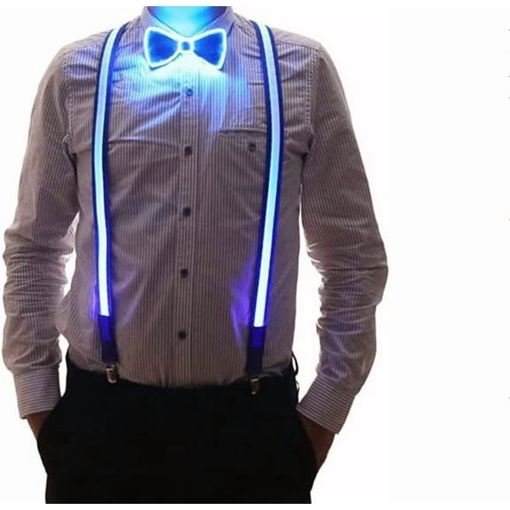 SHANJIA LED Suspenders with LED Bow Tie Light Up Bow Tie LED Bow Tie Perfect for Music Festivals, Halloween Costume Parties