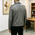thumbnail image 6 of LYSMORA 2026 Men's Asymmetric Zip Faux Leather Jacket, Lapel Collar Belted Waist Multi Zipper Pockets Loose Fit Biker Casual Outerwear, 6 of 7