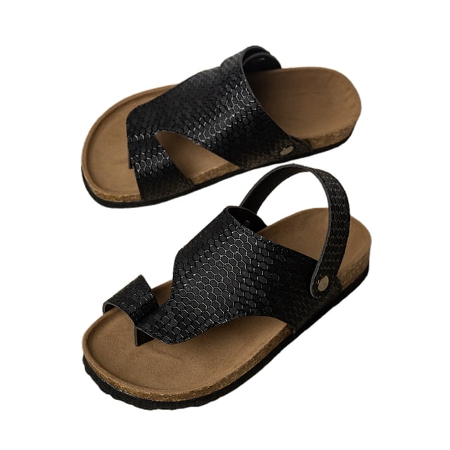 Liyamei Summer Girls' Large Sized Retro Style Chunky Sequined Flip Flops With Soft Soles Suitable For Both Casual Wear And Beach Use Lightweight And With Separate Toes. Black 9-9.5 Years