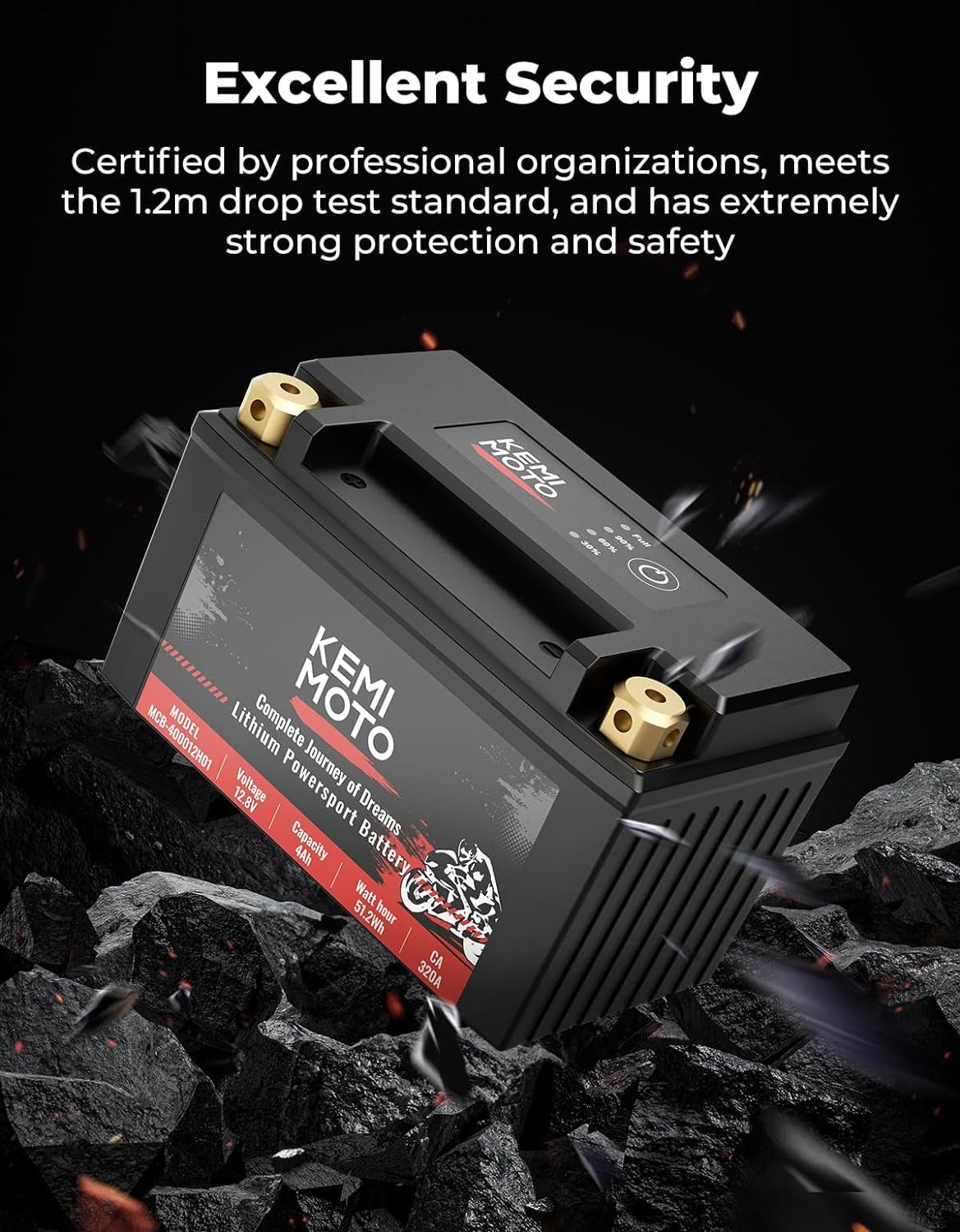 KEMIMOTO Lithium Motorcycle Battery YTX9-BS/YTX7A-BS, LiFePO4 12v Lithium Battery 4Ah with 5 Spacers, Generator Battery with Pure Copper Terminal, Compatible with Motorcycle Lawn Mower ATV UTV Can-Am