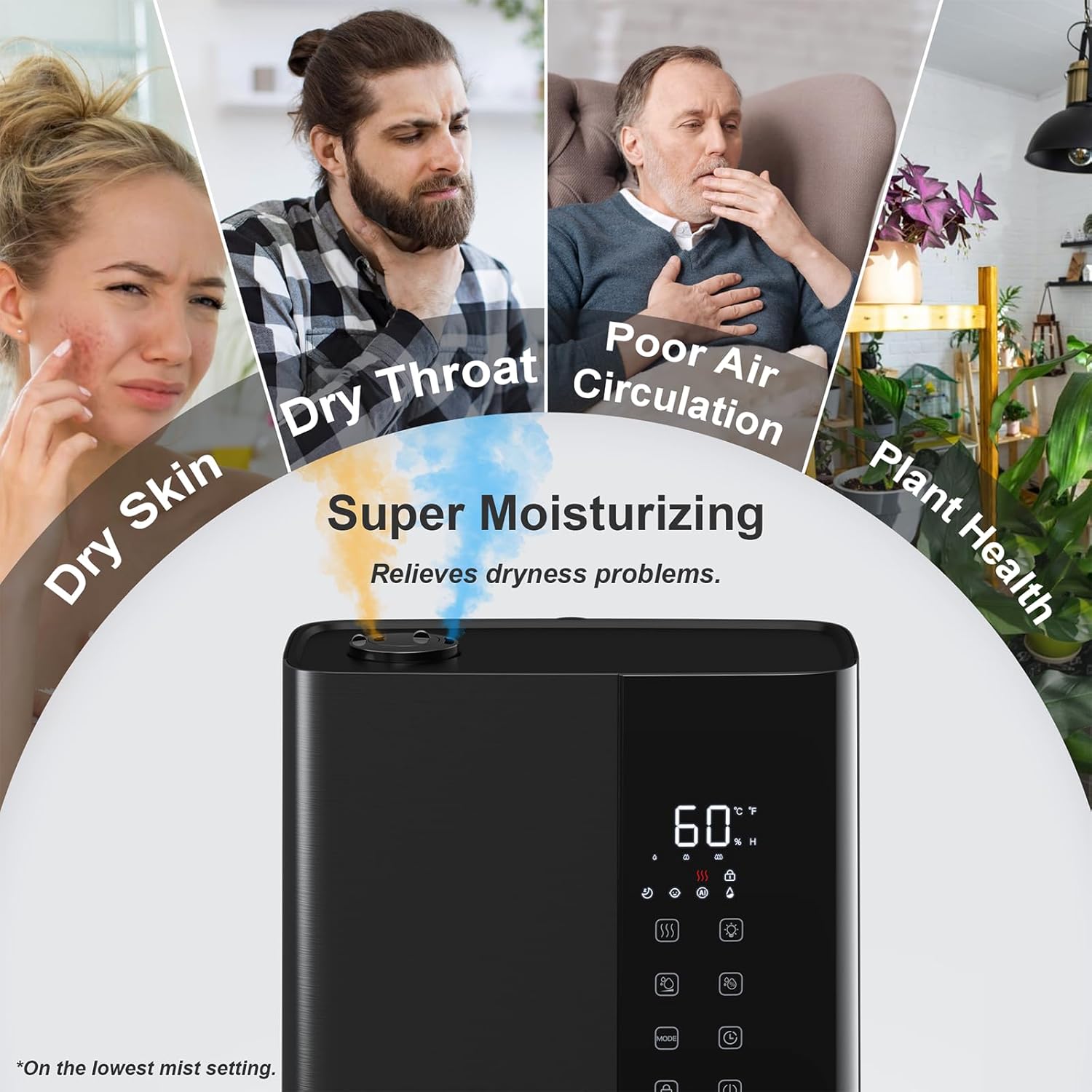 Warm & Cool Mist Humidifiers for Bedroom 5L, Quiet Ultrasonic Air Humidifier Fast Symptom Relief, 50H Runtime, 12H Timer, Oil Diffuser, 7 Color Light for Large Room, Office, Baby, Plants-Black
