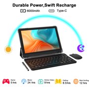CUPEISI Android 15 Tablet 10 Inch, 20GB RAM+128GB ROM/2TB Expandable, 2.0GHz Quad-core Processor, 1280*800 IPS HD Screen, 5G WiFi 6 BT 5.0, 2 in 1 Tablets with Keyboard Case Mouse Stylus, Widevine L1