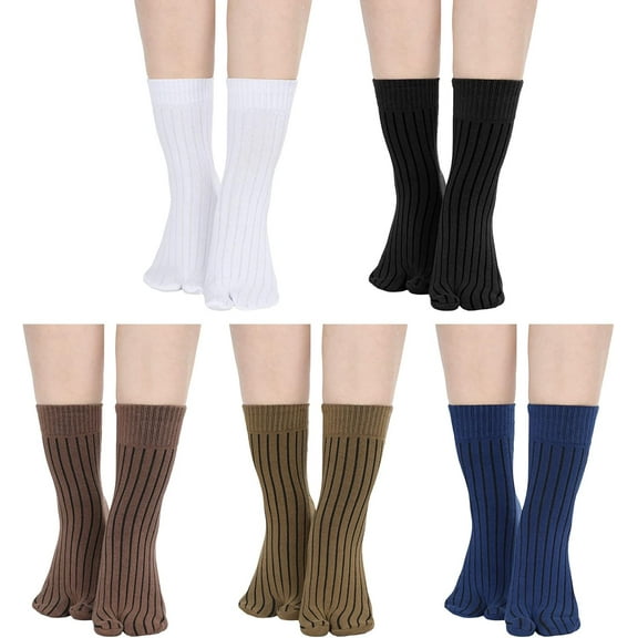 Kiibsot 5 Pairs Tabi Socks Women Men Cotton Tabi Toe Elastic Two Toe Ankle Socks Casual Sandal Socks