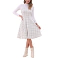 thumbnail image 2 of Vestido Tweed INSPIRE CHIC sin mangas con escote cuadrado, de cuadros, estilo A-Line, para mujeres, color blanco, 2 of 5