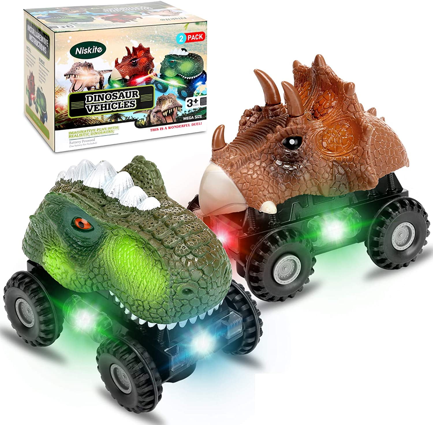 ZHFUYS Dinosaur Toy,Press Dino Toy car for Kid Push and go car Toy Set Dinosaur Toy for boy 2-5,3 Pack 