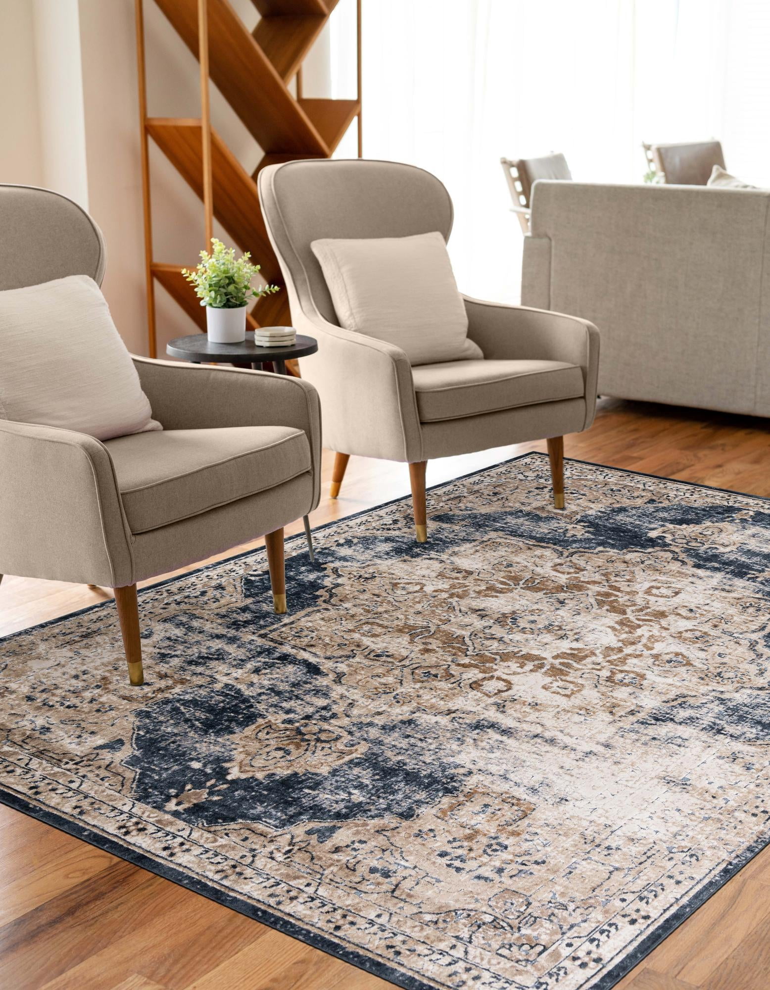 Unique Loom Chateau Collection Area Rug - Roosevelt (10' x 14' 5" Rectangle Dark Blue/Beige)