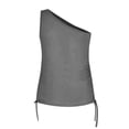 thumbnail image 4 of Deals Clearance under 5.00 Lindreshi Tank Tops for Women Clearance Women Girls Solid Skew Collar Sleeveless Bandage Shirt Polluver Blouse Tank Tops, 4 of 9