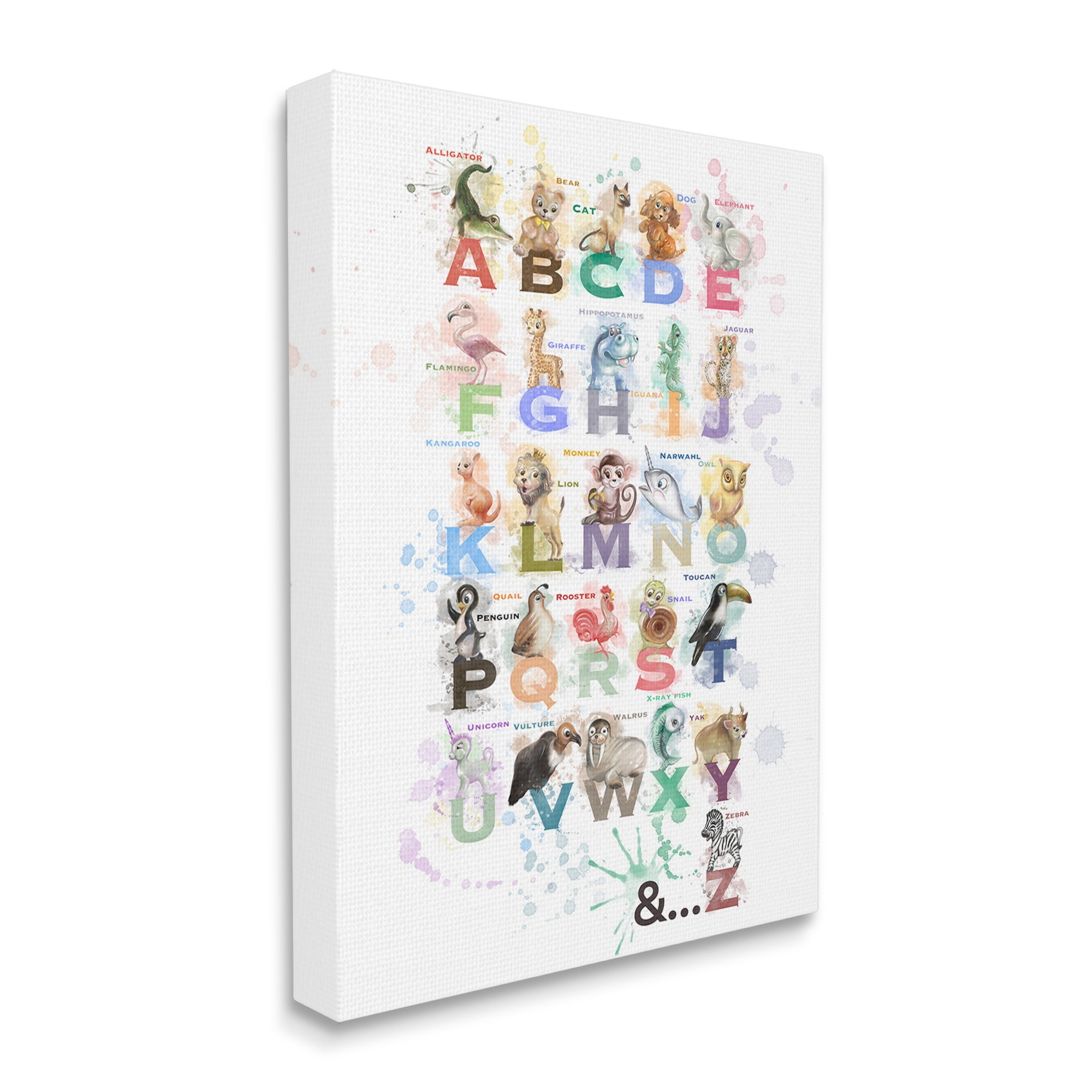 Stupell Industries Modern Splash Animal Alphabet Animals & Insects Painting Gallery Wrapped Canvas Art Print Wall Art, 30 x 40