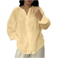 thumbnail image 3 of UTSJKR Womens Cotton Lined Shirts Casual V Neck Loose Fit Shirts Lightweight Thin Breathable Baggy Tops Beach Vacation Tops Yellow S, 3 of 7