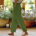 thumbnail image 3 of yunLCZ Women's Straight Leg Pants High Wa Women Solid Straight Solid Elastic Pants Long Linen Women Waist Cotton Casual Slit Trouser Legs Pants, 3 of 4