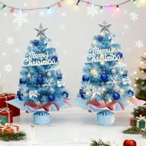 Mini Christmas Tree under $5! CQCYD Blue Tabletop Christmas Tree with Ornaments, Artificial Mini Xmas Tree for Home Office Holiday Decoration