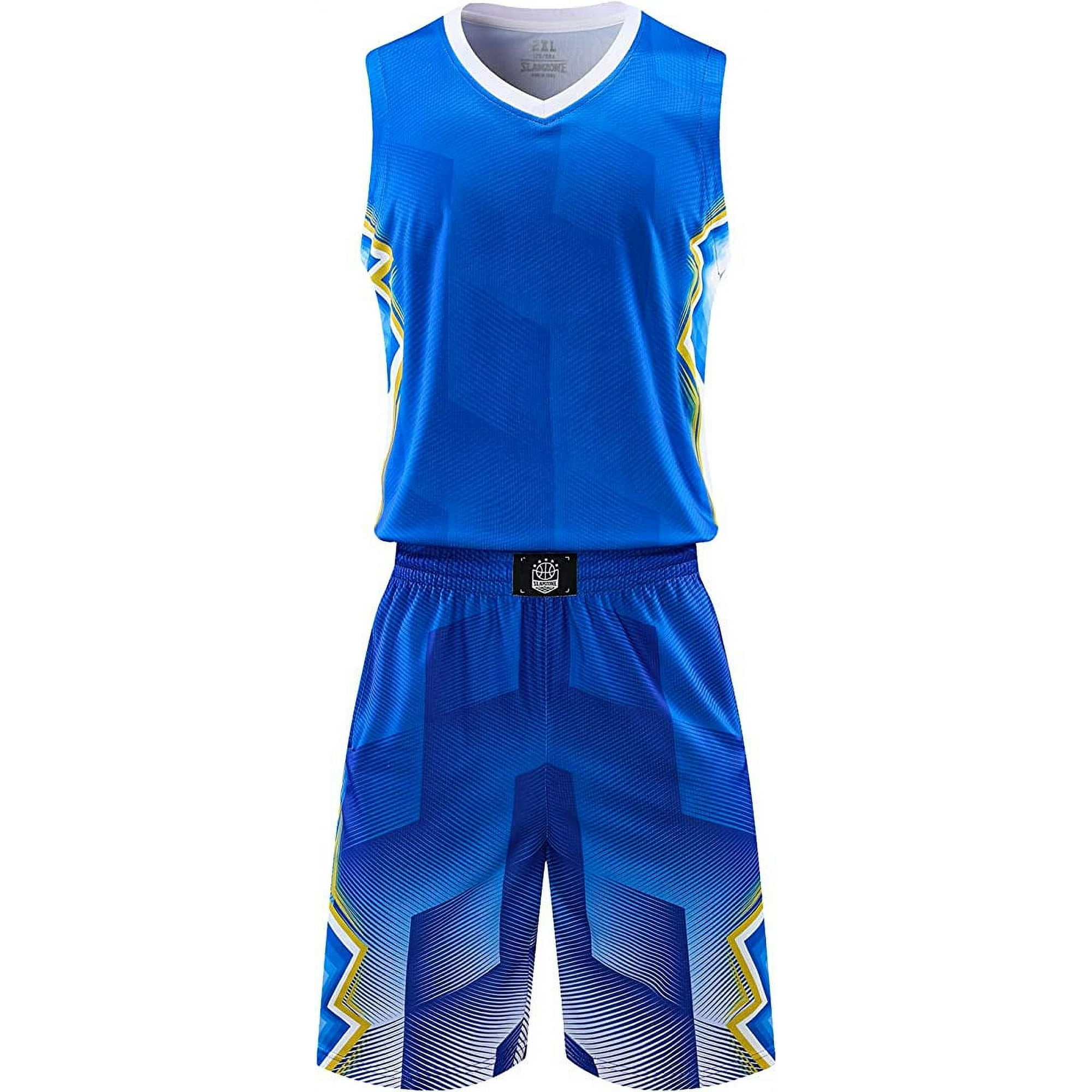Men s Basketball Jerseys and Shorts Team Uniforms with Pockets Tracksuit Uniforms blue L