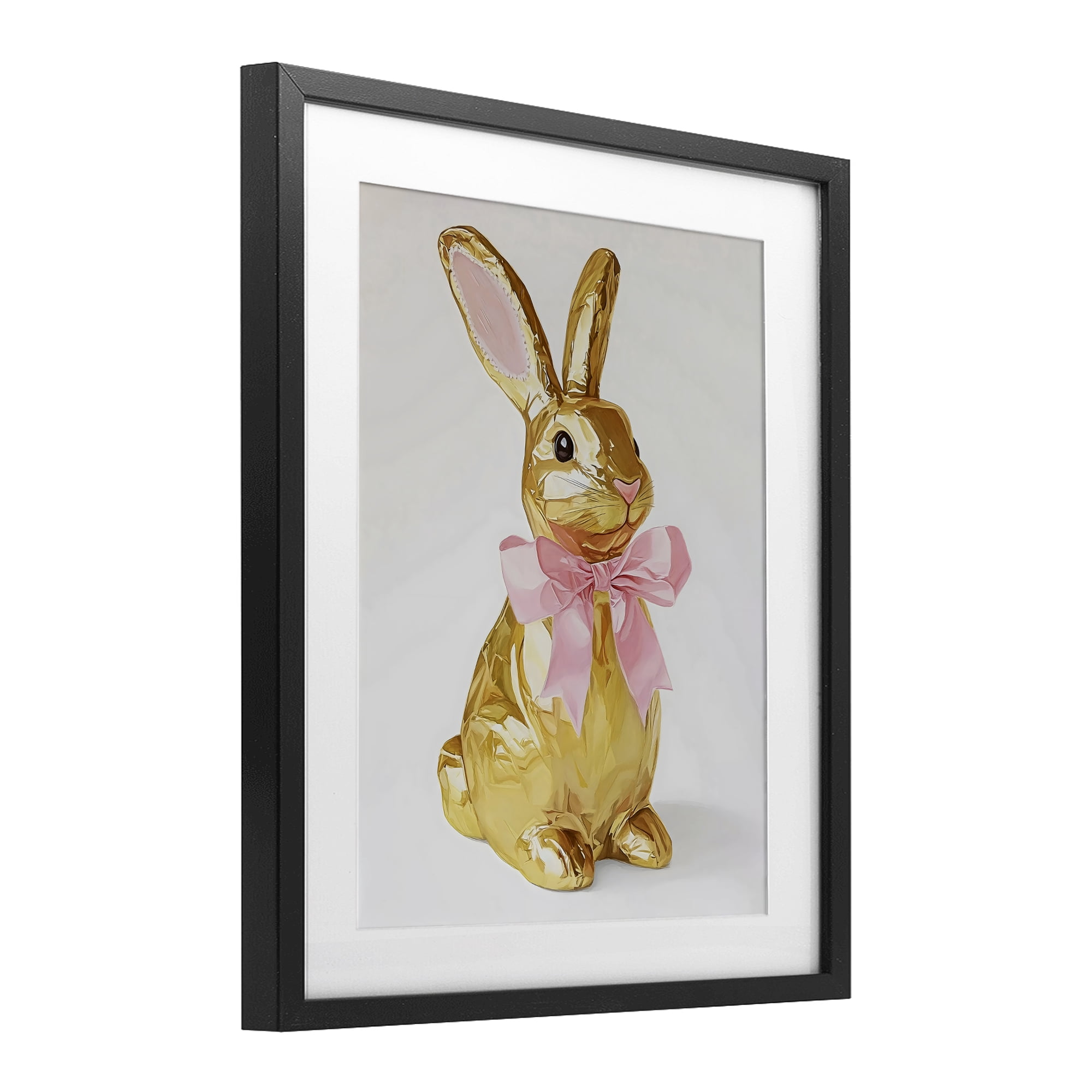 Stupell Industries Golden Easter Bunny with Ribbon Black Framed Print Under Glass, design by The Prints Vibe