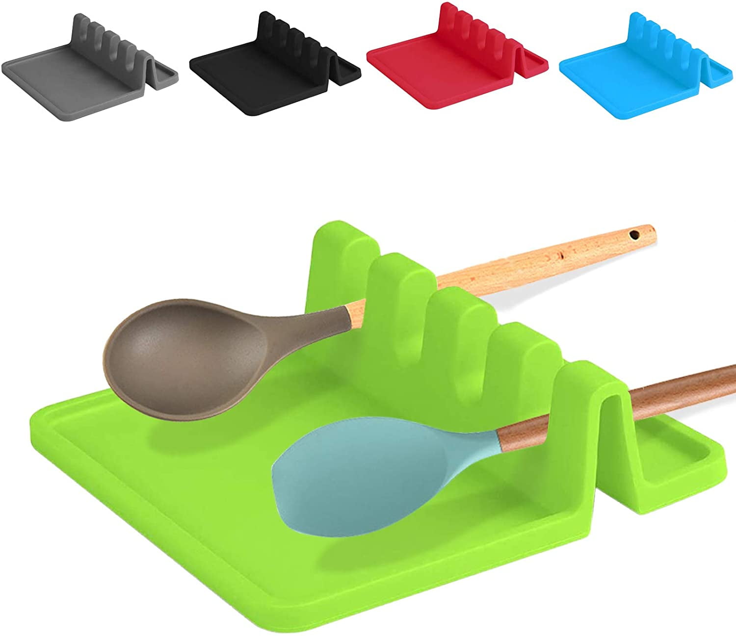 Silicone Utensil Spoon Rest with Drip Pad 2 PACK Non Slip Heat Resistant 