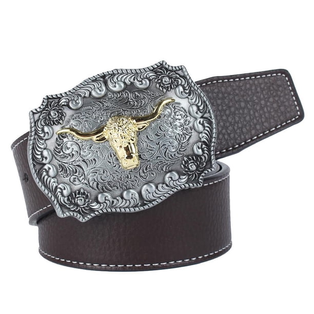 Cinturón de Cuero Perfecl para Hombre Occidental Hebilla Grande Café 120cm