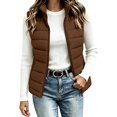 thumbnail image 2 of Women's Puffer Vest Lightweight Quilted Sleeveless Jacket Zip Up Stand Collar Winter Outwears (Brown S), 2 of 6