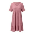 thumbnail image 5 of Spring Sale 2024！Hontri Womens Dresses Summer Dress Women's Linen Dresses Casual T Shirt Dress Short Sleeve V Neck Midi Dress A Line Red,L, 5 of 6