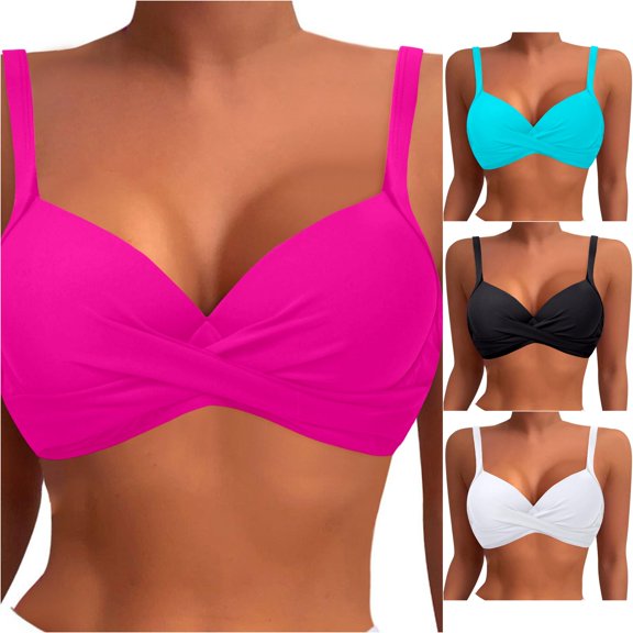 Bigetiay Bikini Tops For Women Cut Out Twist Bathing Suit Tops Minimalist Full Coverage Swimsuit Top Only, Size L
