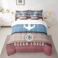 thumbnail image 2 of Ship Anchor Bed in a Bag Queen Comforter Set 7 Piece,Ocean Nautical Bedding Set Wheel Compass Sheet Set with Comforter,Rustic Vintage Rust Red Blue Wood Plank Bed Set, 2 of 5