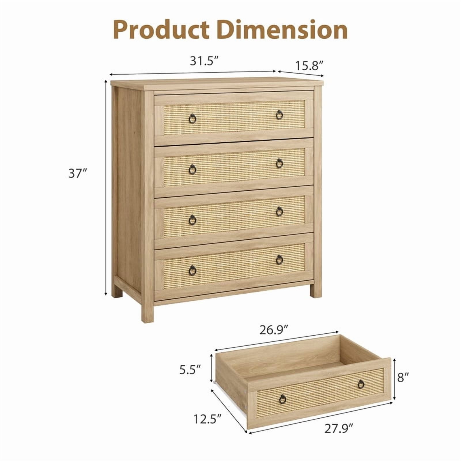 TROPOW 4 Drawer Dresser for Bedroom, Chest of Drawers, Modern Clothes Storage Cabinet & Wood Vertical Drawer Organizer for Living Room, Hallway, Nursery, Brown