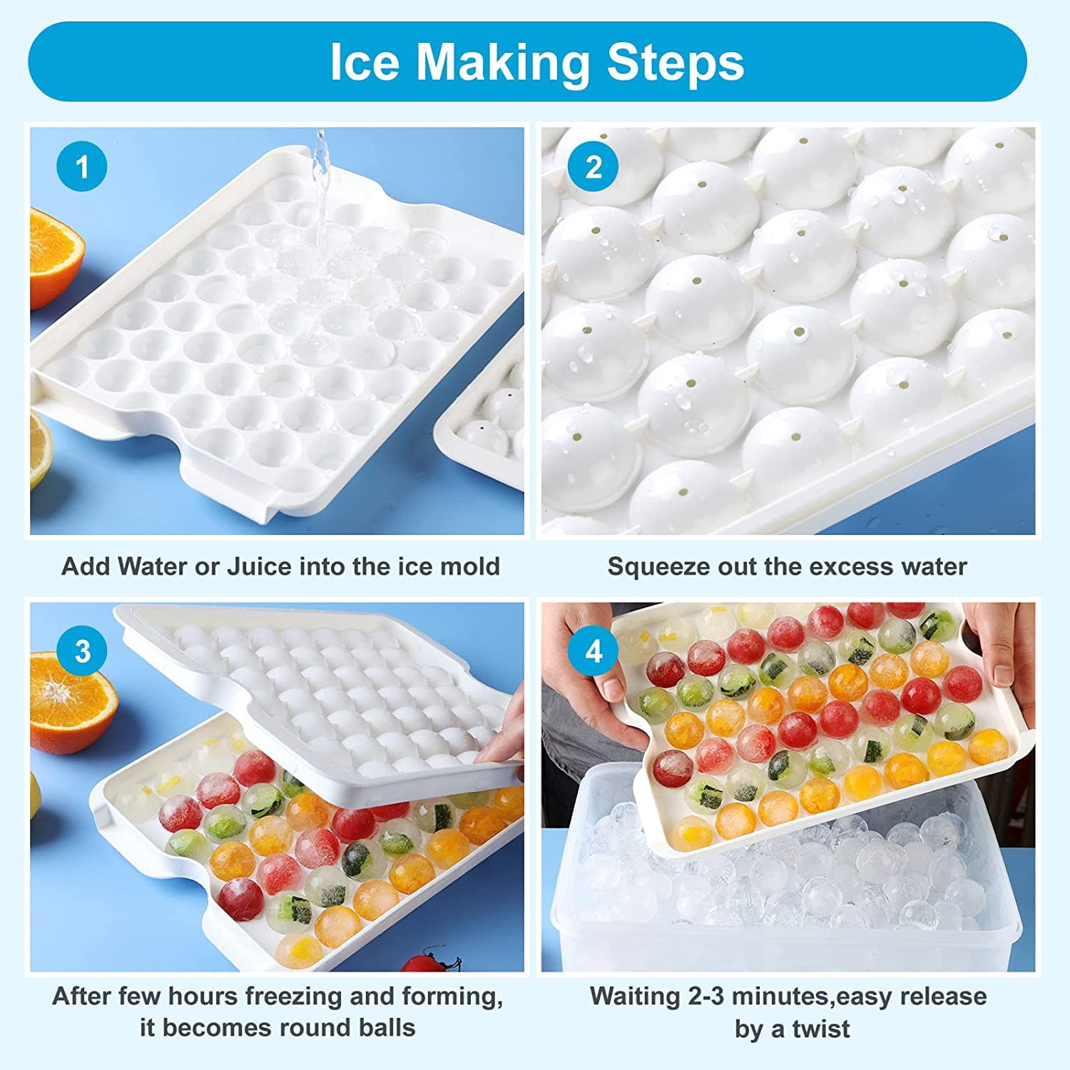 Round Ice Cube Tray with Lid and Bin,159PCS Sphere Ice Cube Mold for Freezer BPA Free Circle Ice Cube Trays for Making Ice Chilling Cocktail Whiskey Coffee