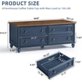 thumbnail image 3 of Leyaoyao 48" Farmhouse Coffee Table with Hidden Storage, 4 Drawers &Roman Column Knobs,Rustic Center Table with Wood Curved Legs for Living Room,Blue, 3 of 10
