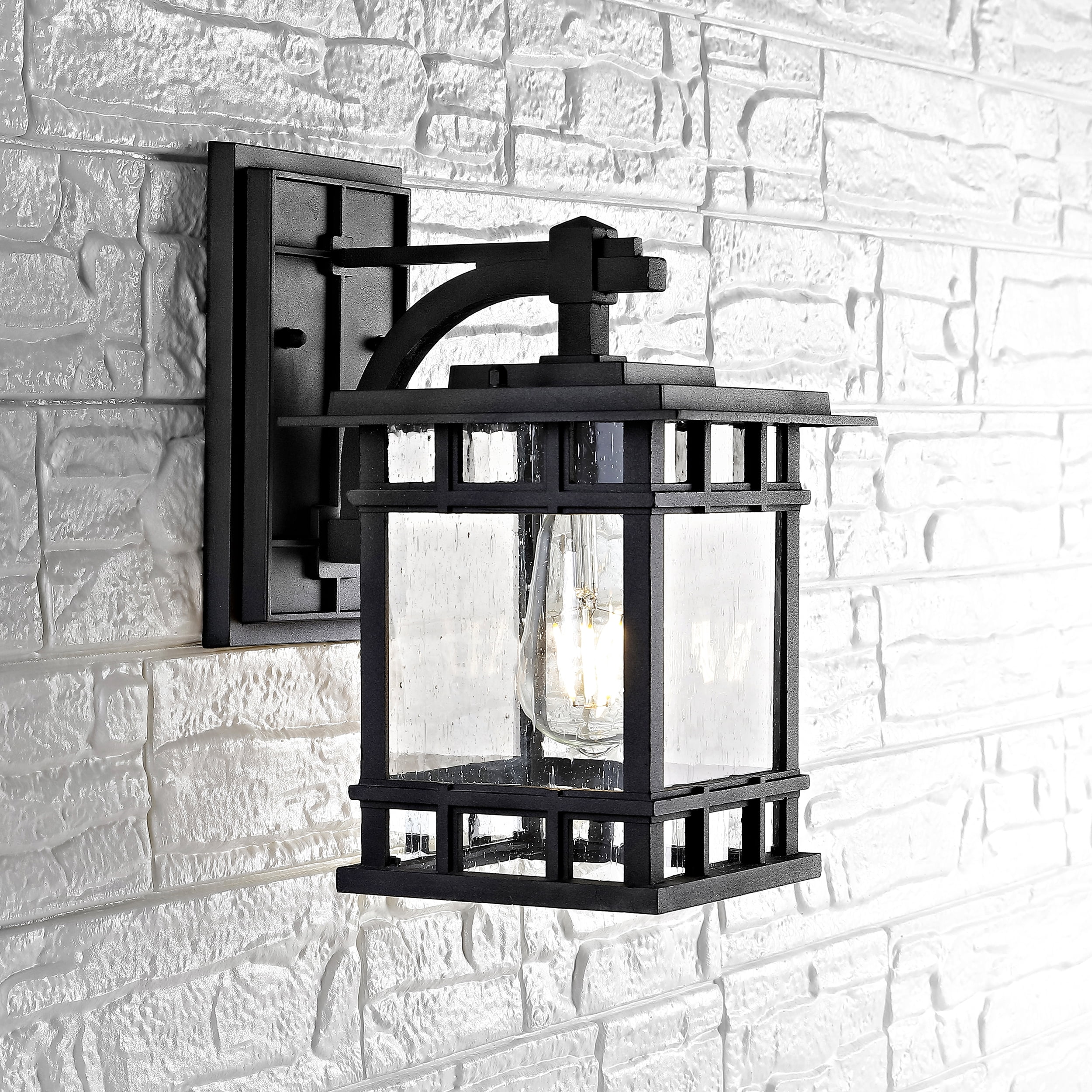 SAFAVIEH Grayter LED Black Aluminium Outdoor Wall Sconce with Clear Glass Shade