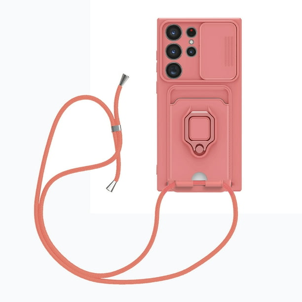 Estuche Pisexur para electrónica para hombre S25Ultra con soporte y tapa deslizante para lente de cámara. Estuche protector a prueba de golpes de grado militar con correa de cordón y funda para tarje