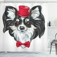 thumbnail image 1 of Chihuahua Shower Curtain, Cartoon with Dog Head with Hat and Bow Tie Graphic, Fabric Bathroom Set with Hooks, 69W X 75L Inches Long, Grey Baby Blue Dark Pink Peach, by Ambesonne, 1 of 3