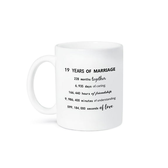 3drose, 19 Years of Marriage 19th Wedding Anniversary in Months Days Hours, 15oz Mug
